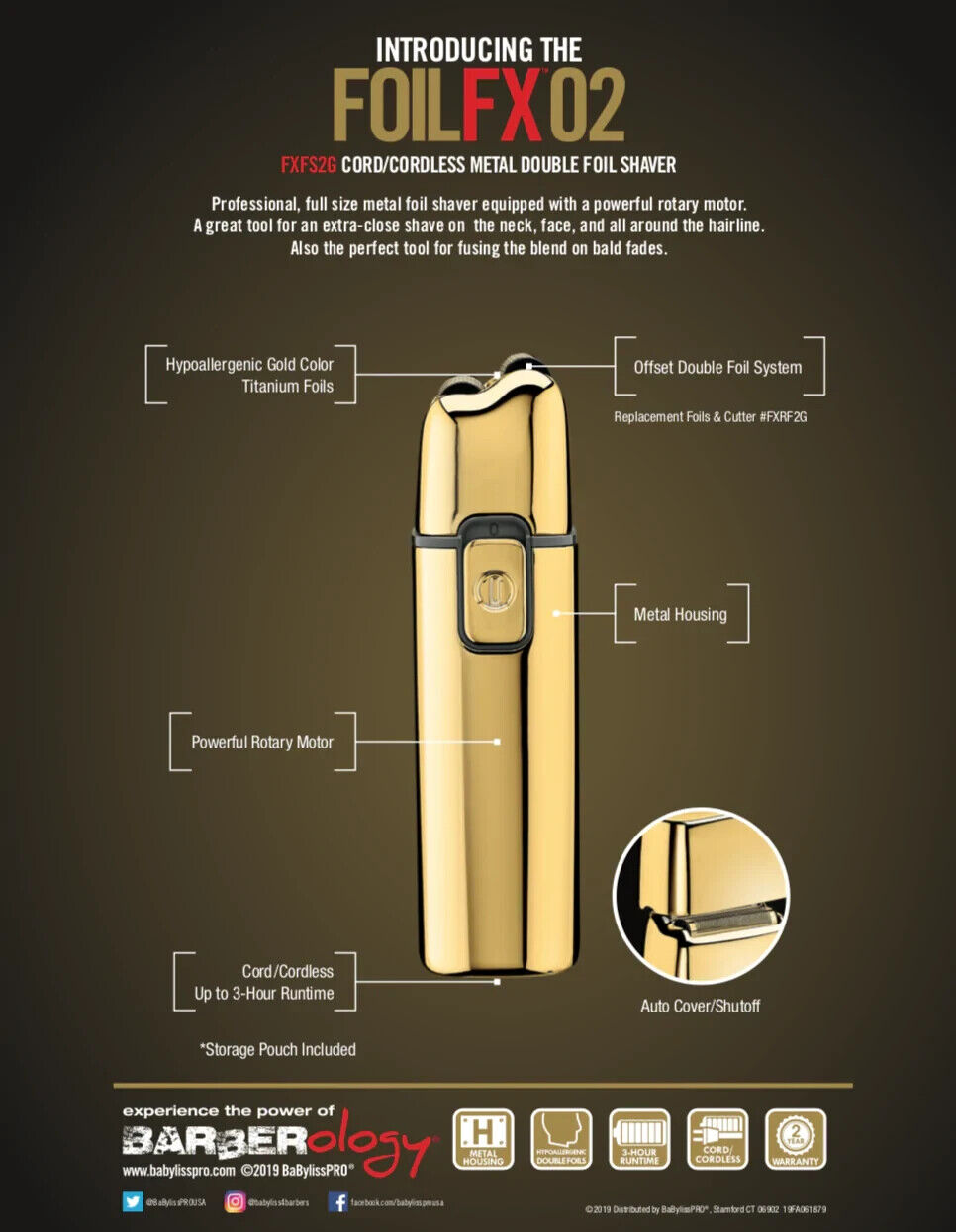 BabylissPRO FoilFX02 Metal Double Foil FX02 Hair Shaver Babyliss PRO FXFS2G GOLD