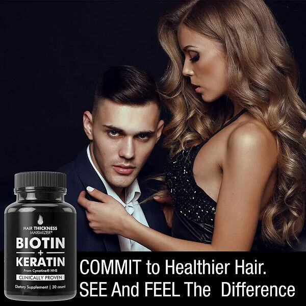 BIOTIN 10000 mcg + KERATIN 500mg HAIR GROWTH VITAMINS REDUCE HAIR LOSS - 30 CAPS