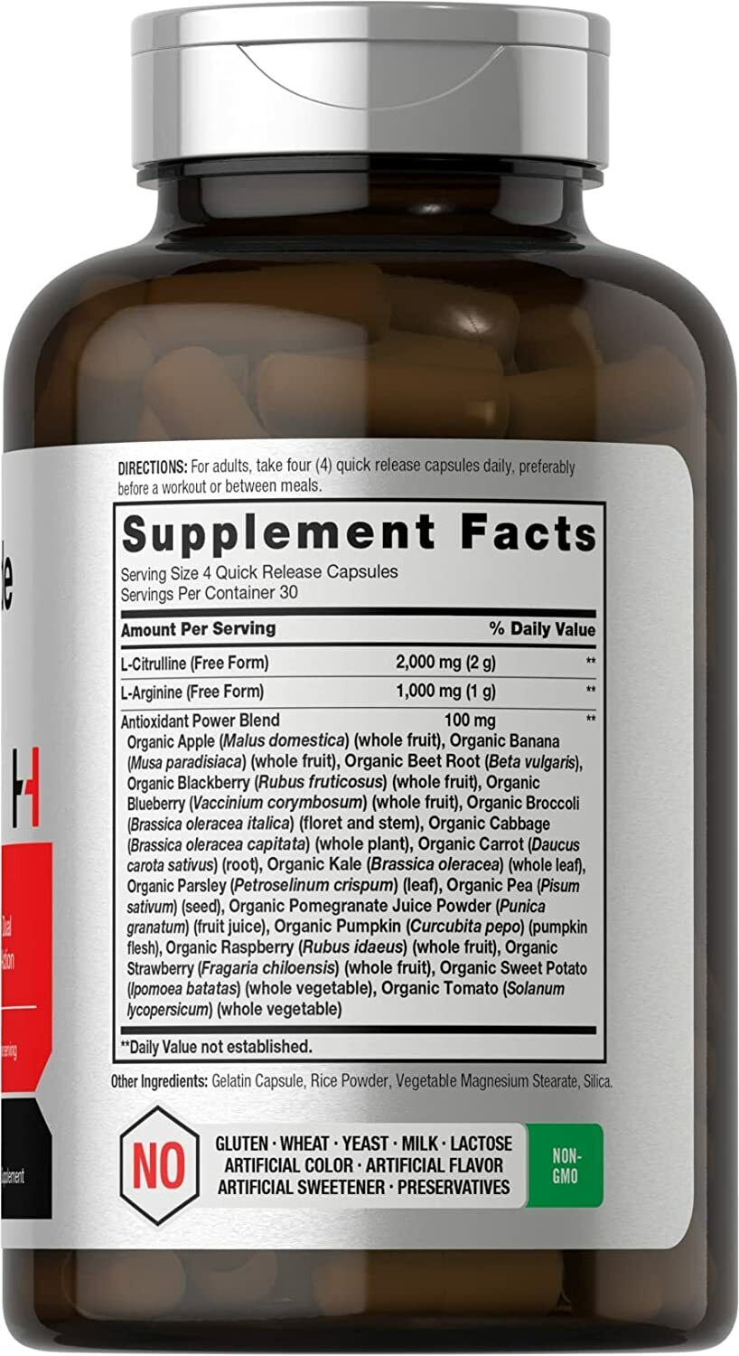 Nitric Oxide NO2 Booster 3000mg 120 Caps PRE-WORKOUT MUSCLE PUMP GROWTH Horbaach