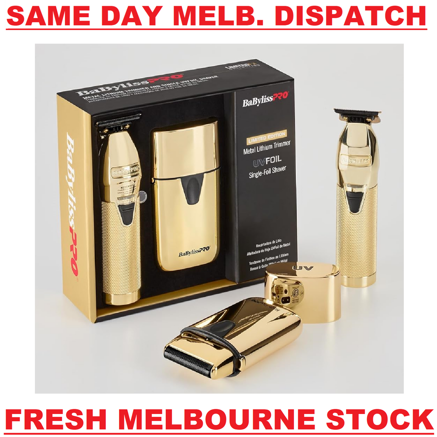 BabylissPRO LimitedFX Collection GOLDFX Trimmer + UVFOIL Single Foil Shaver GOLD