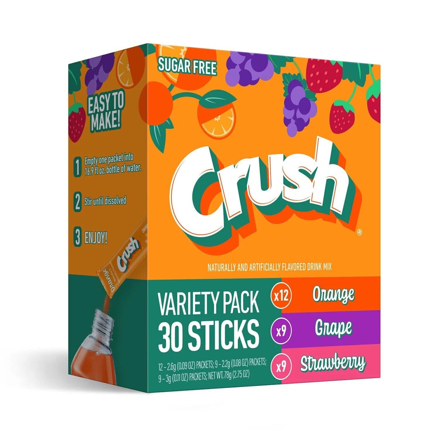 Crush SUGAR FREE Drink Mix Variety Pack (3 Mix Flavours) - 30 Servings