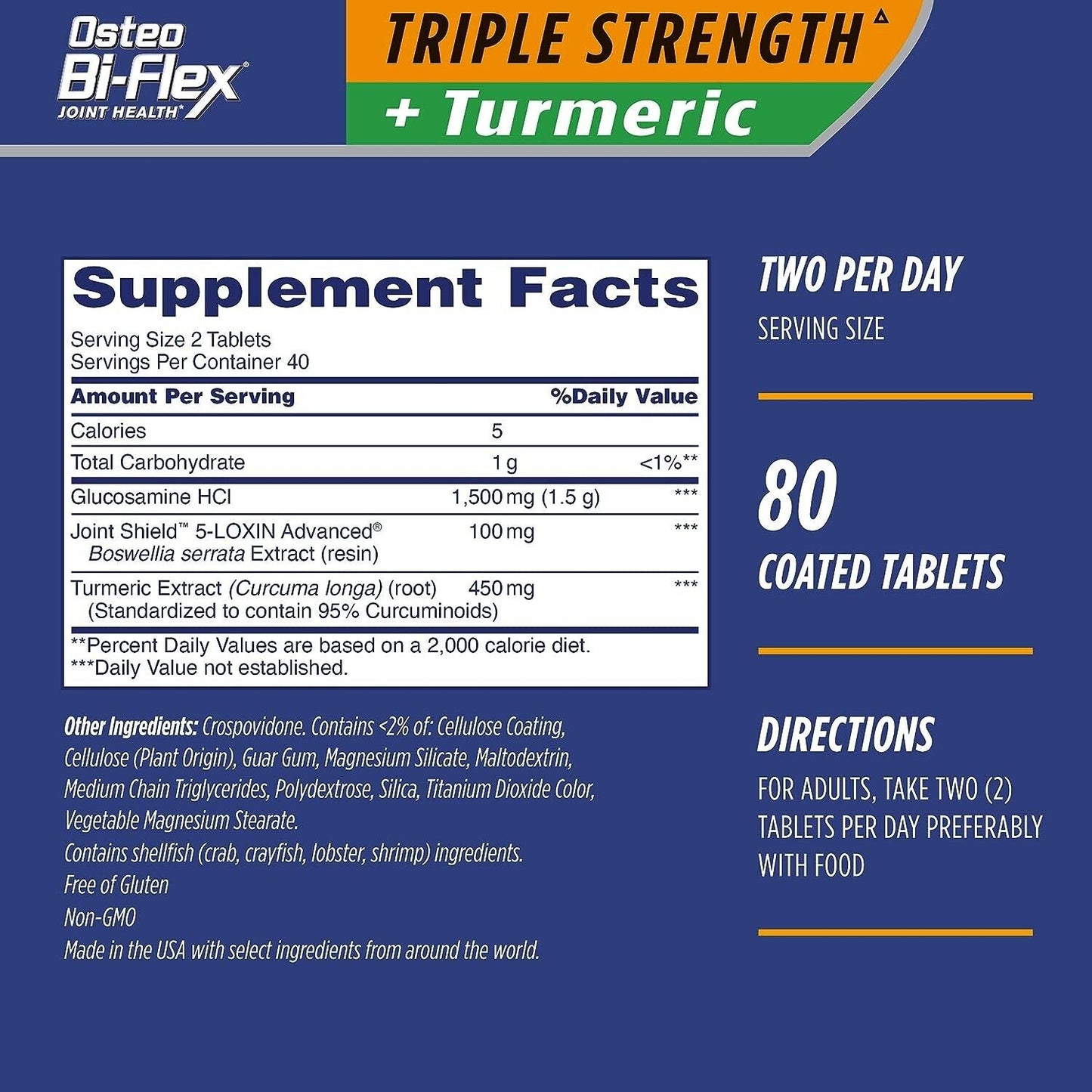 Osteo Bi-Flex Joint Health TRIPLE STRENGTH + Turmeric Antioxidant - 80 Tablets