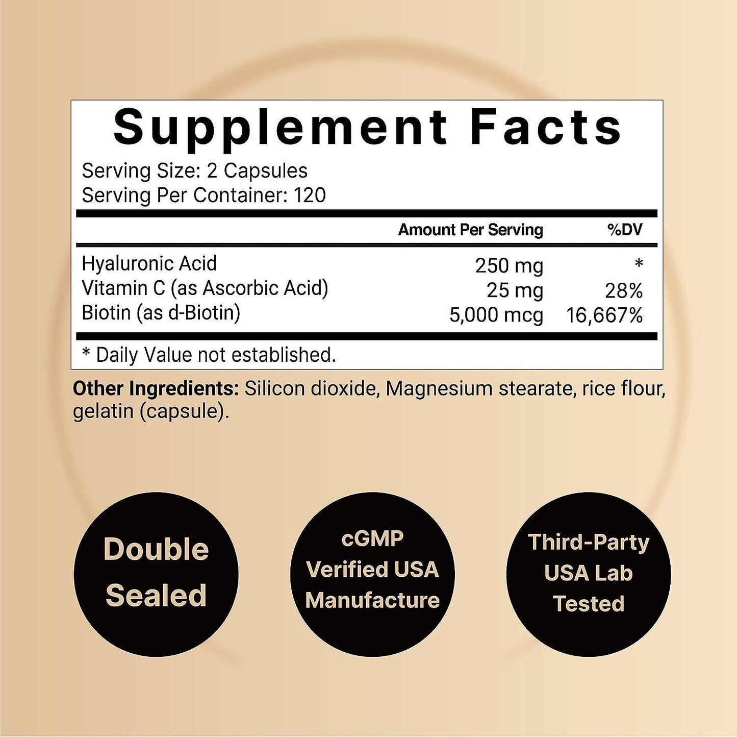 NatureBell Hyaluronic Acid 250mg + Vitamin C & Biotin - 240 Caps - FREE EXPRESS