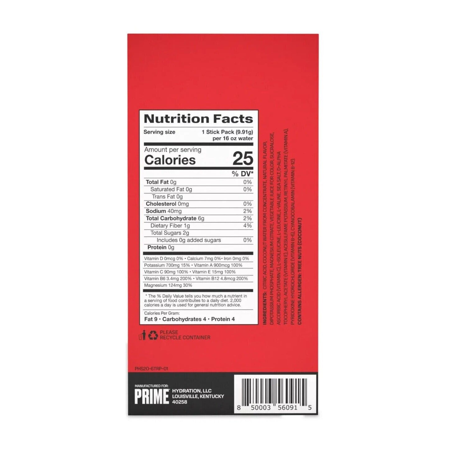 Prime Hydration Powder Sticks -No Added Sugar - 8 Flavours -  6 X 500ml Servings