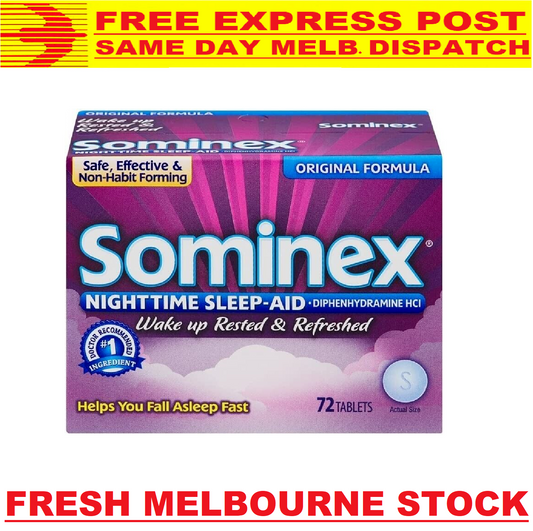SOMINEX SLEEP AID NIGHT TIME ORIGINAL FORMULA VALUE PACK 72 TABS - FREE EXPRESS