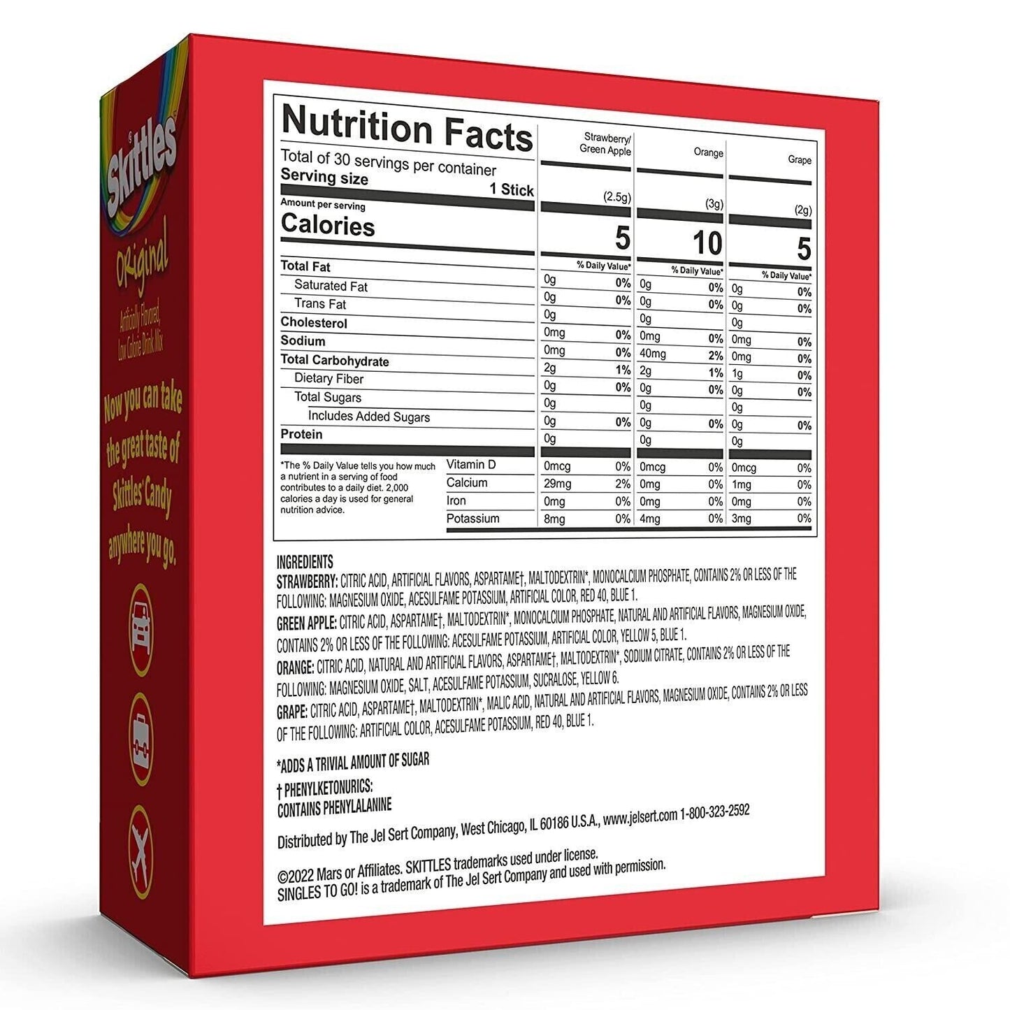 Skittles SUGAR FREE Drink Mix (4 Mix Flavours) - 30 Servings