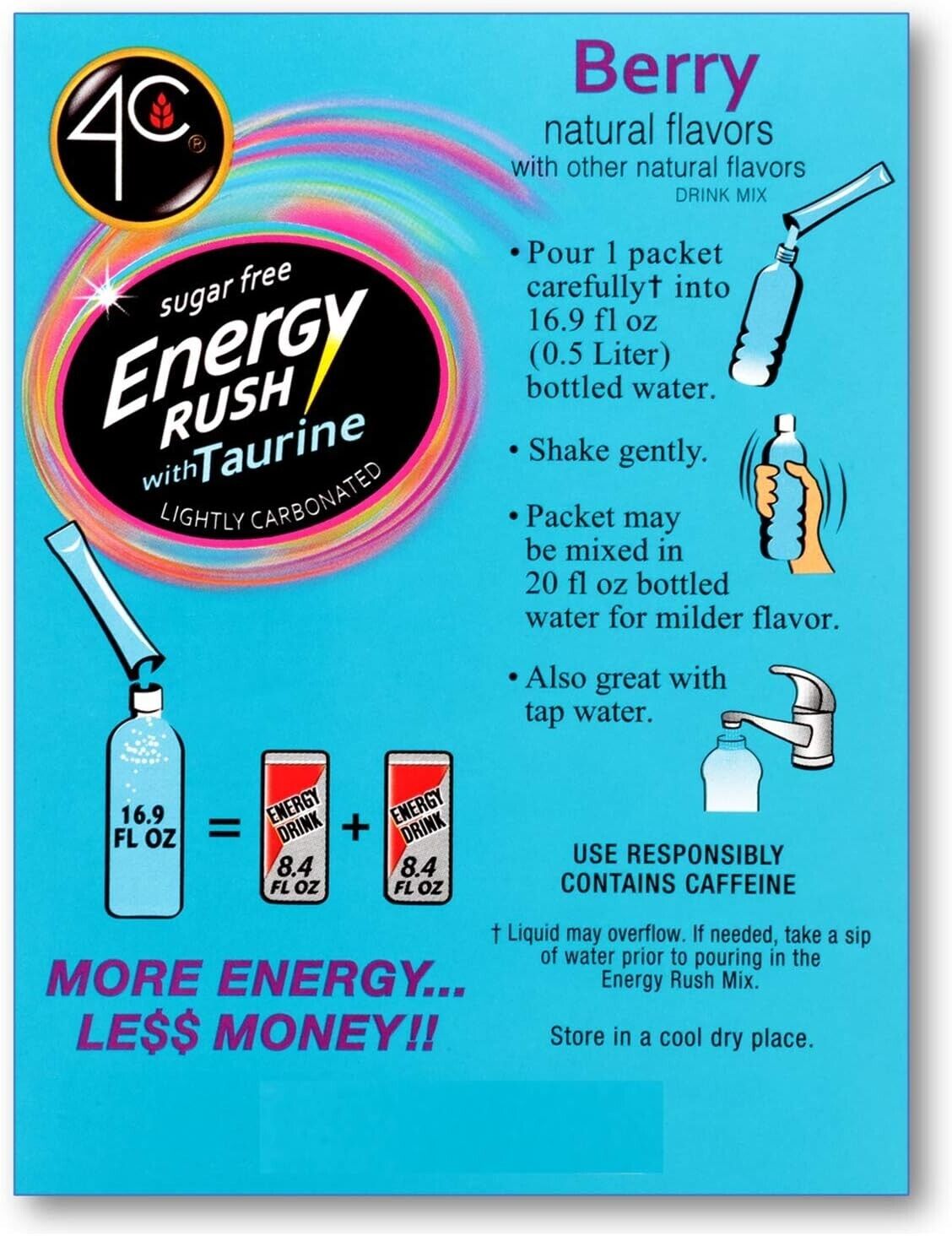 4C Energy Rush BERRY Drink Powder- Sugar Free- 18 Servings- 170mg Caffeine