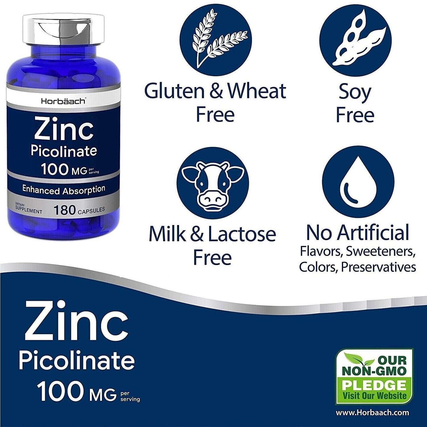 Horbaach Zinc Picolinate 100mg 180 Caps DOUBLE STRENGTH - FREE EXPRESS POST!