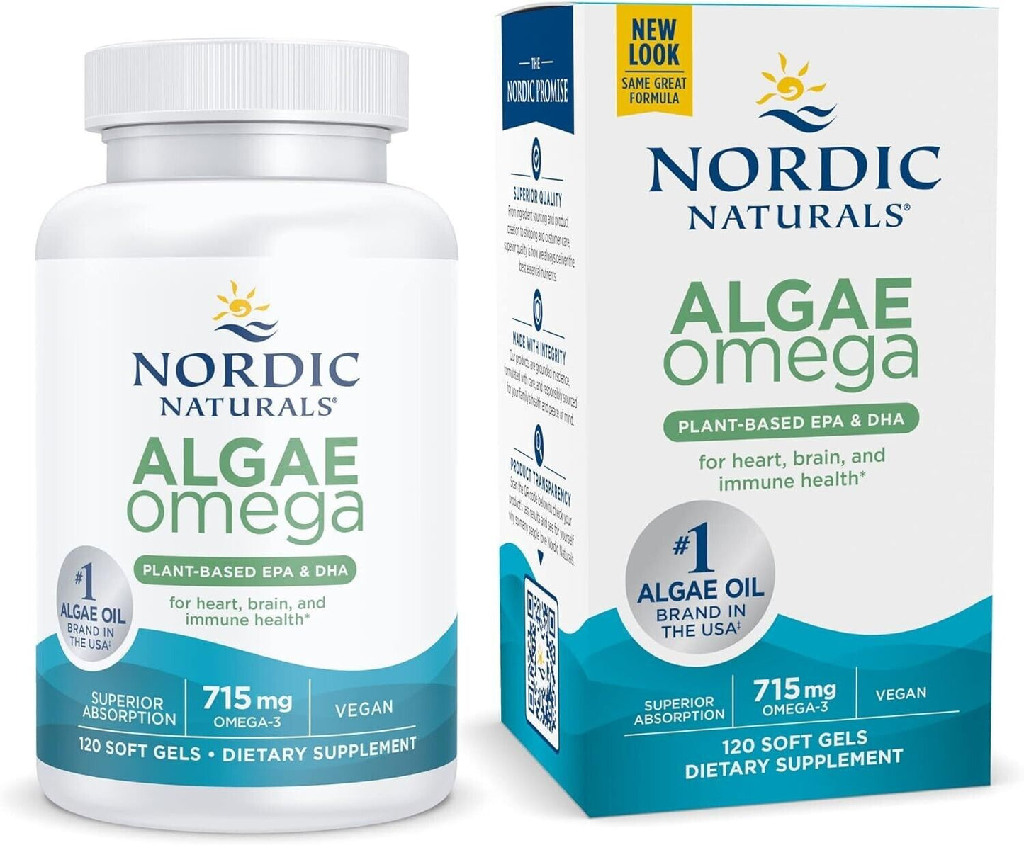 NORDIC NATURALS Algae Omega-3 715mg - Plant Based EPA DHA Vegan - 120 Soft Gels