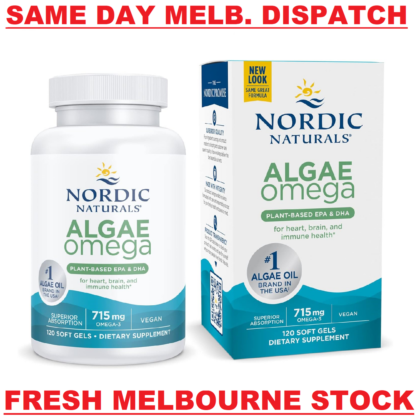 NORDIC NATURALS Algae Omega-3 715mg - Plant Based EPA DHA Vegan - 120 Soft Gels