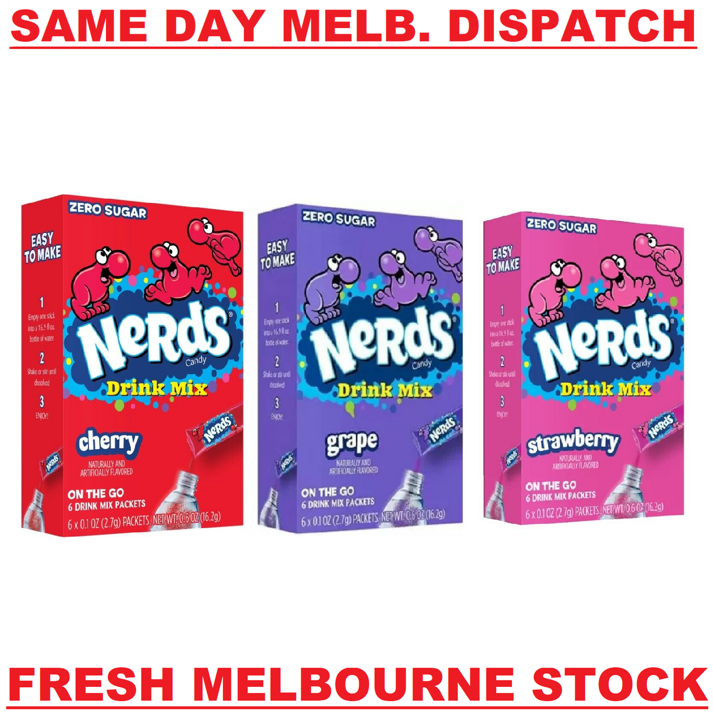 Nerds Drink Mix (sugar free powder) - 3 Flavour Choices - 6 Servings
