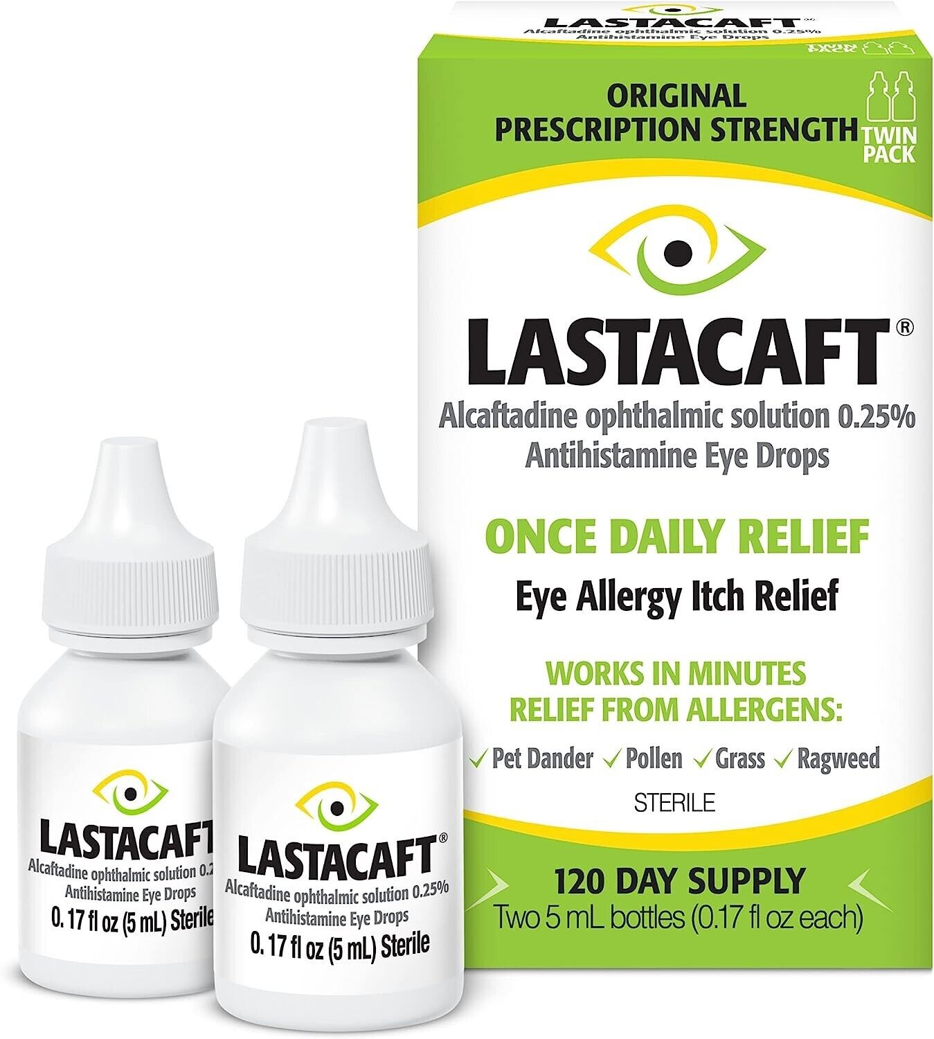 LASTACAFT Once Daily Itch Relief - Allergy Eye Drops + Antihistamine 2 x 5mL 2PK