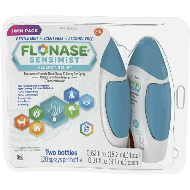 Flonase Sensimist Allergy Nasal Spray 24HR Relief Non-Drowsy 2x120 Sprays 2 Pack