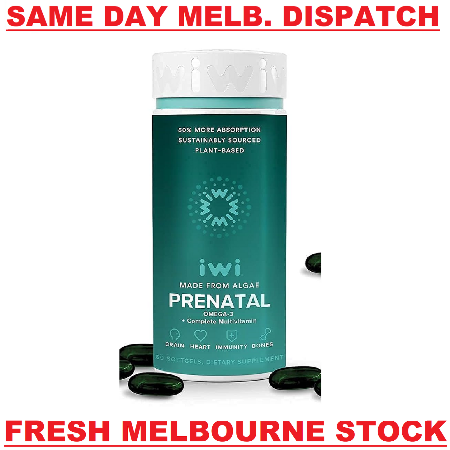 iwi Life PRENATAL Algae Plant Omega-3 EPA/DHA + Complete Multivitamin 60 Softgel