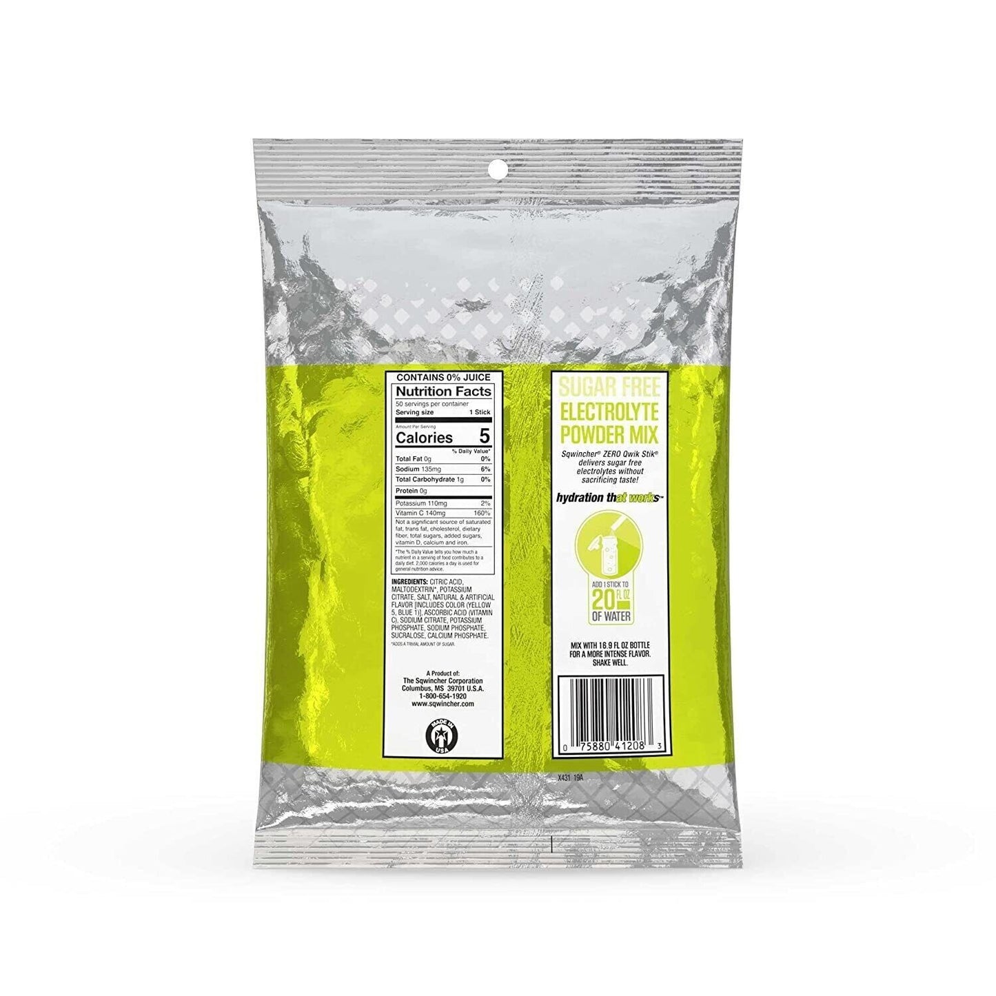 Sqwincher Zero Qwik Stik Electrolyte Drink- Sugar Free- 50 Servings -10 Flavours