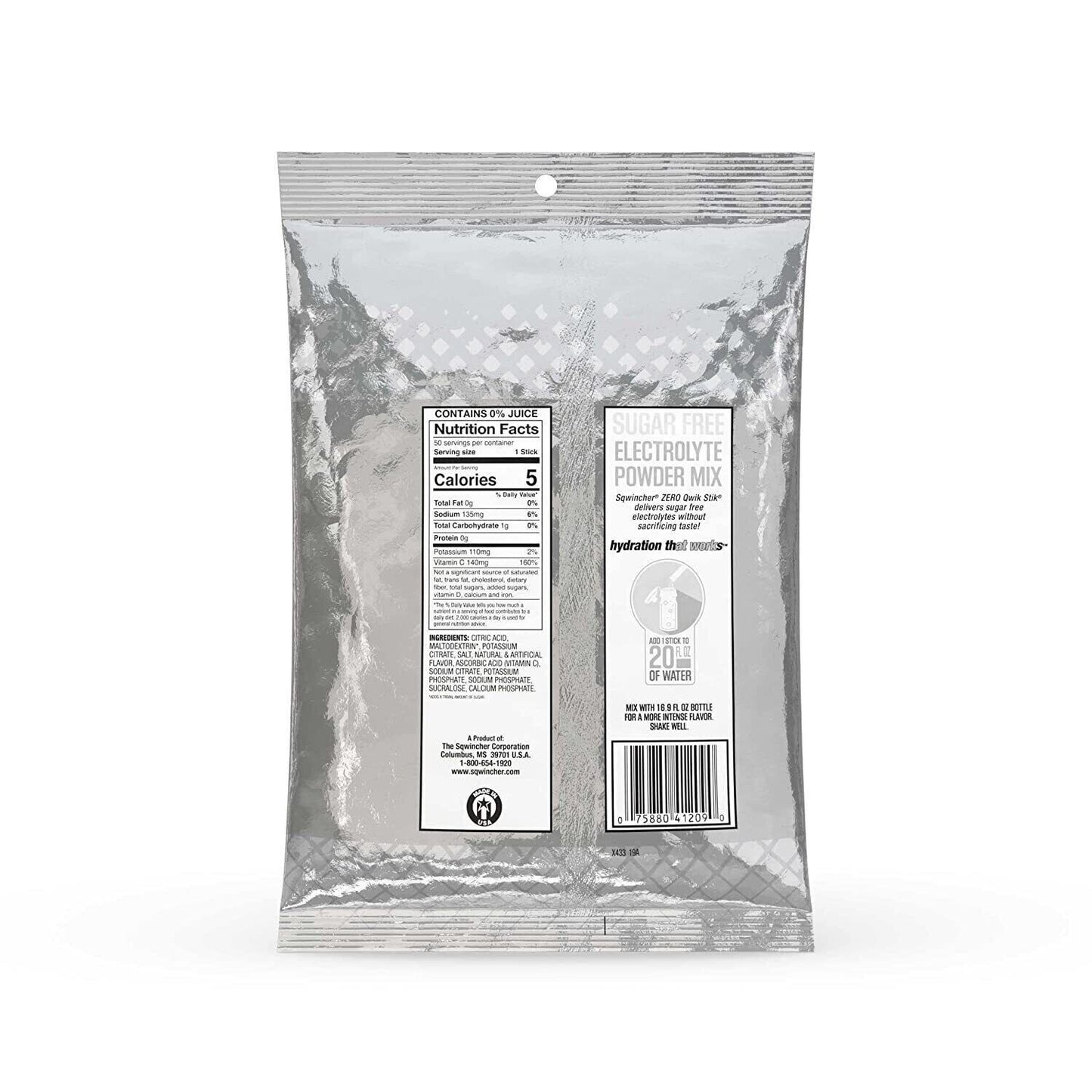 Sqwincher Zero Qwik Stik Electrolyte Drink- Sugar Free- 50 Servings -10 Flavours