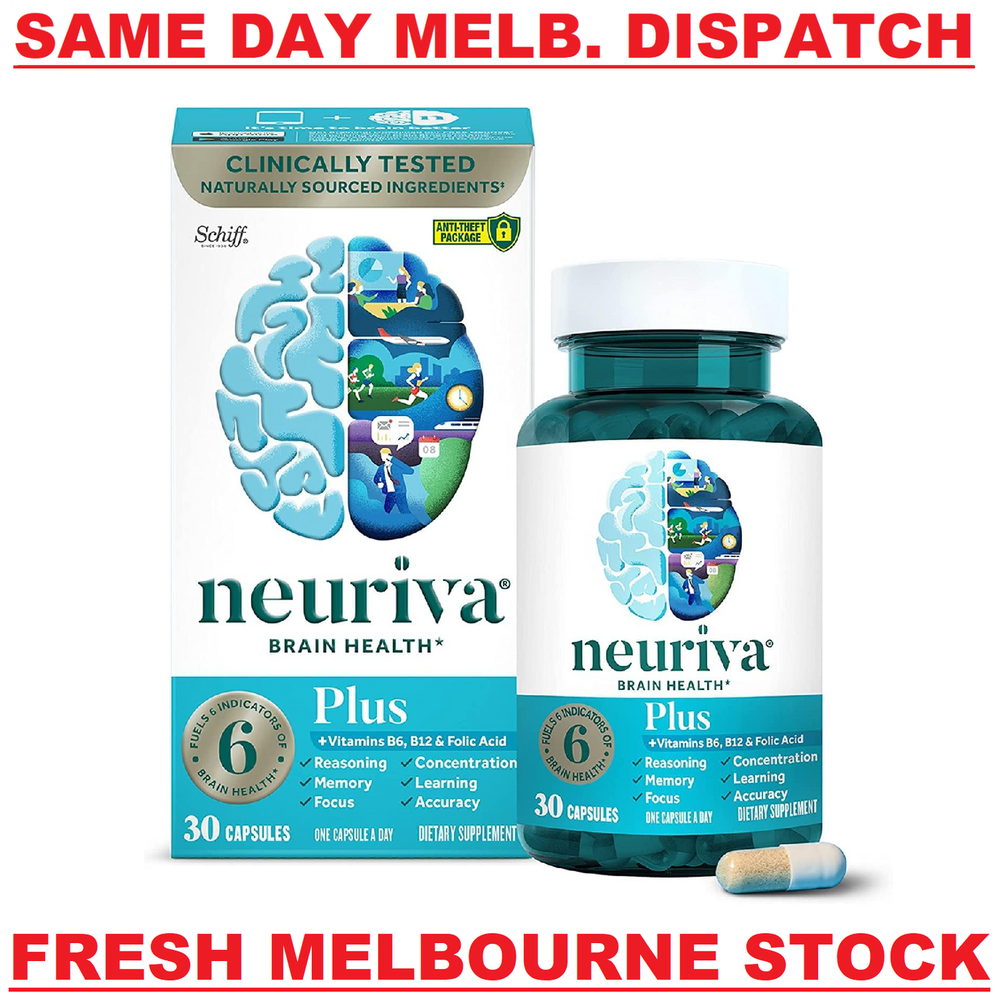 NEURIVA Brain Health Plus Cognitive Function Focus Memory Support - 30 Capsules