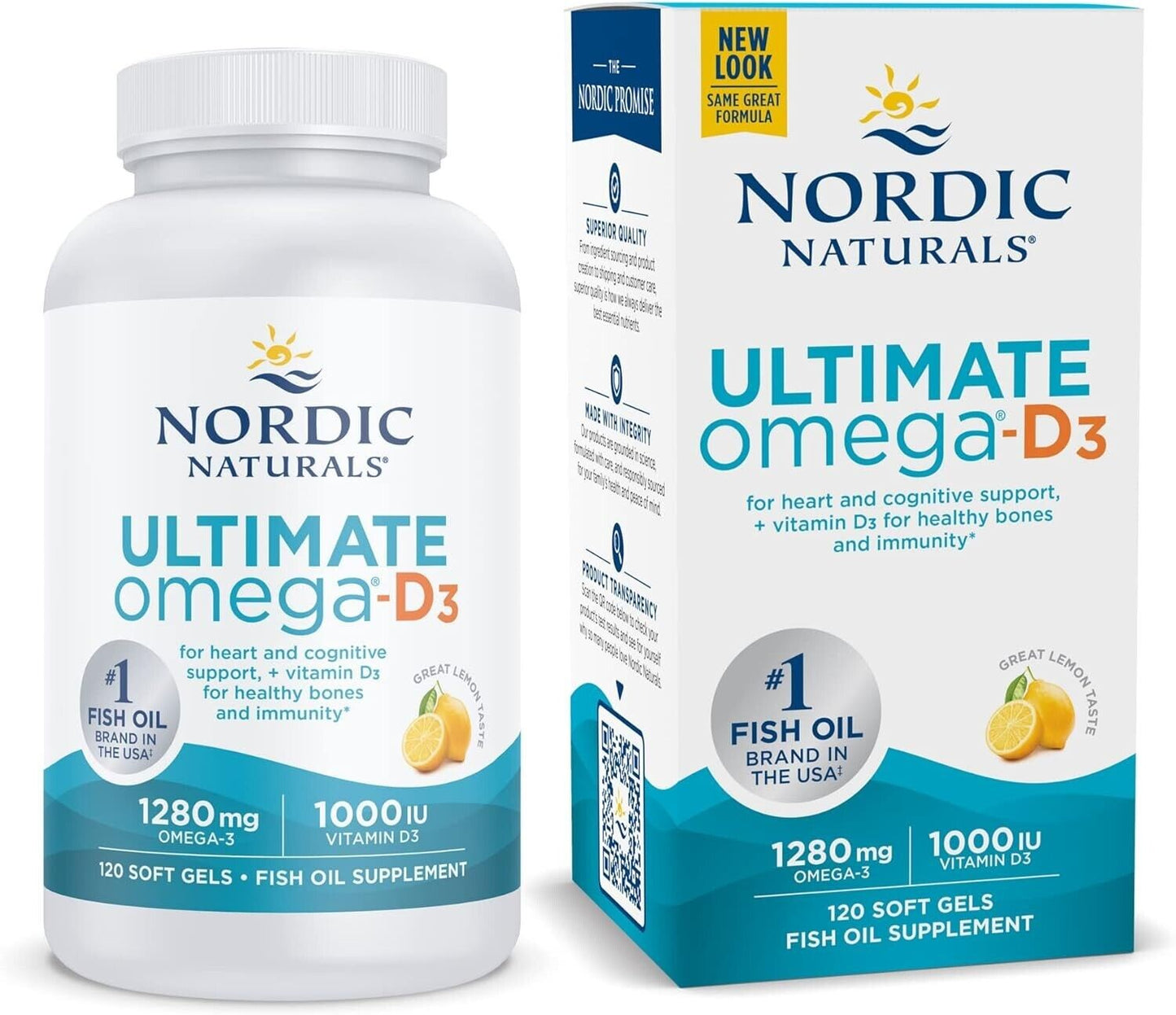 NORDIC NATURALS Ultimate Omega-D3 1280mg + 1000 IU D3 - 120 Soft Gels Lemon