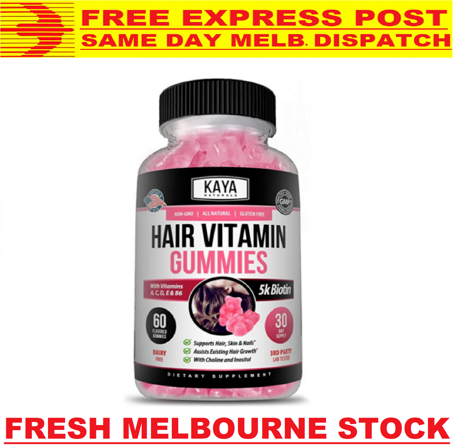 HAIR VITAMIN GUMMIES 5000mcg Biotin HAIR GROWTH FORUMLA 60 Caps - FREE EXPRESS