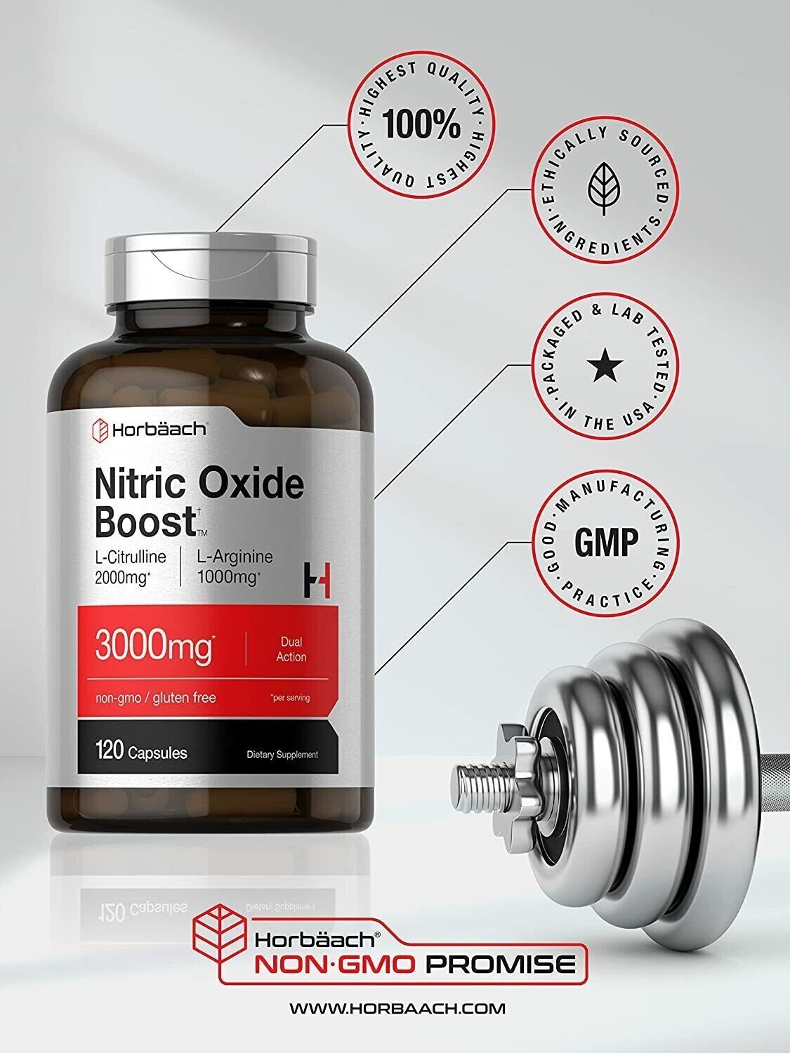 Nitric Oxide NO2 Boost 3000mg 120 Capsules DOUBLE STRENGTH Horbach FREE EXPRESS!