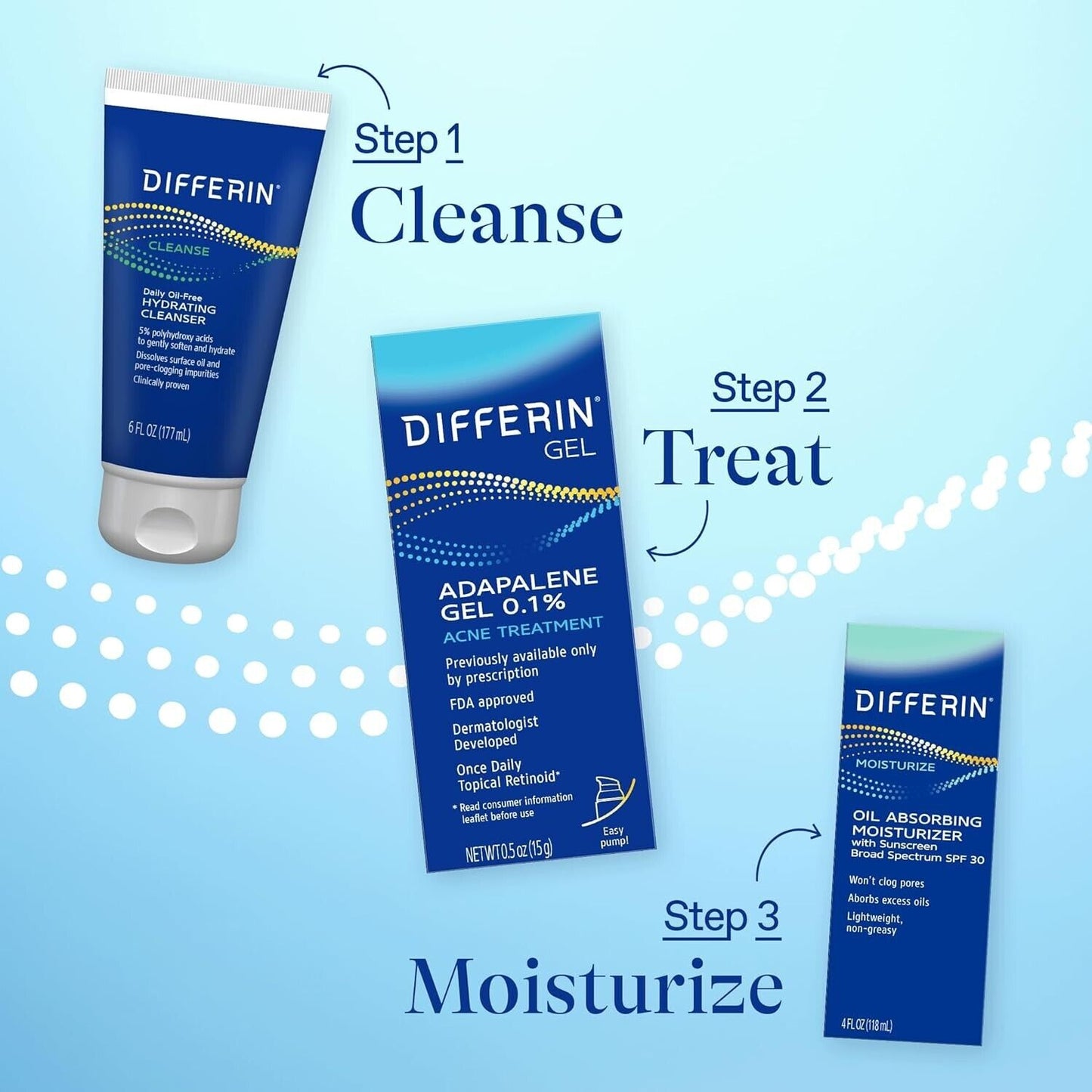 Differin 0.1% Adapalene Gel Maximum Strength Acne Treatment 15g | Pump Bottle