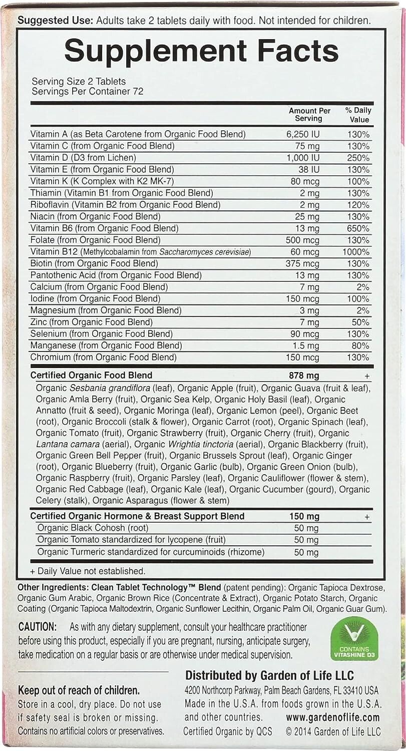 GARDEN OF LIFE mykind Organics WOMENs Multi 40+ Whole Food Multivitamin 144 Tabs