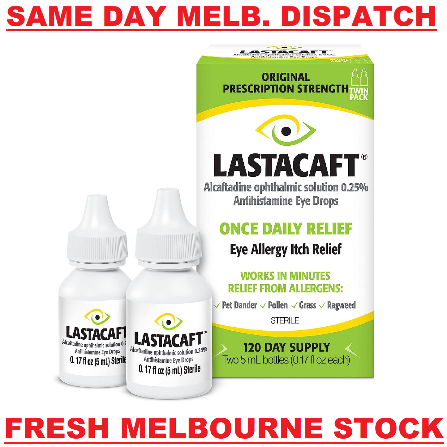LASTACAFT Once Daily Itch Relief - Allergy Eye Drops + Antihistamine 2 x 5mL 2PK