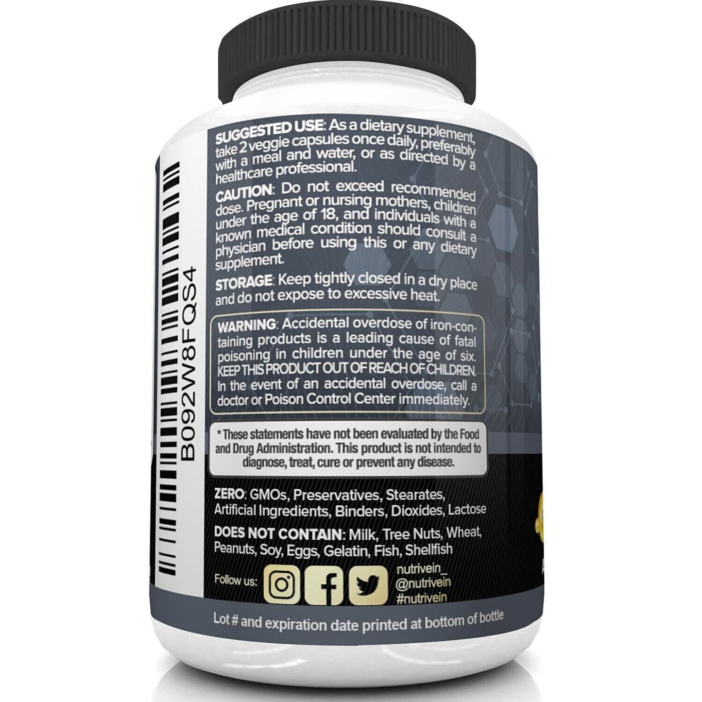 NUTRIVEIN DHT BLOCKER + BIOTIN Advanced Hair Growth 60 Caps - FREE EXPRESS POST!