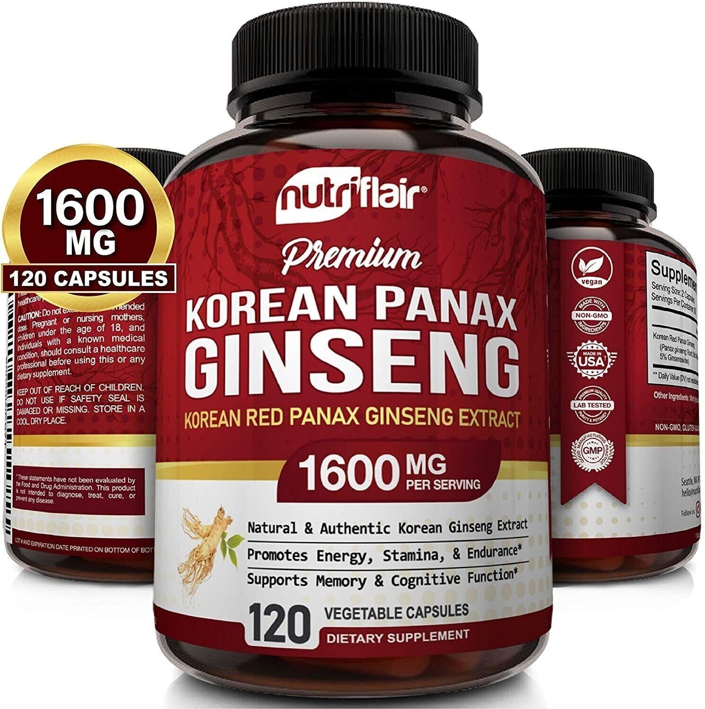 NutriFlair Korean Red Panax Ginseng 1600mg 120 Capsules - FREE EXPRESS POST!