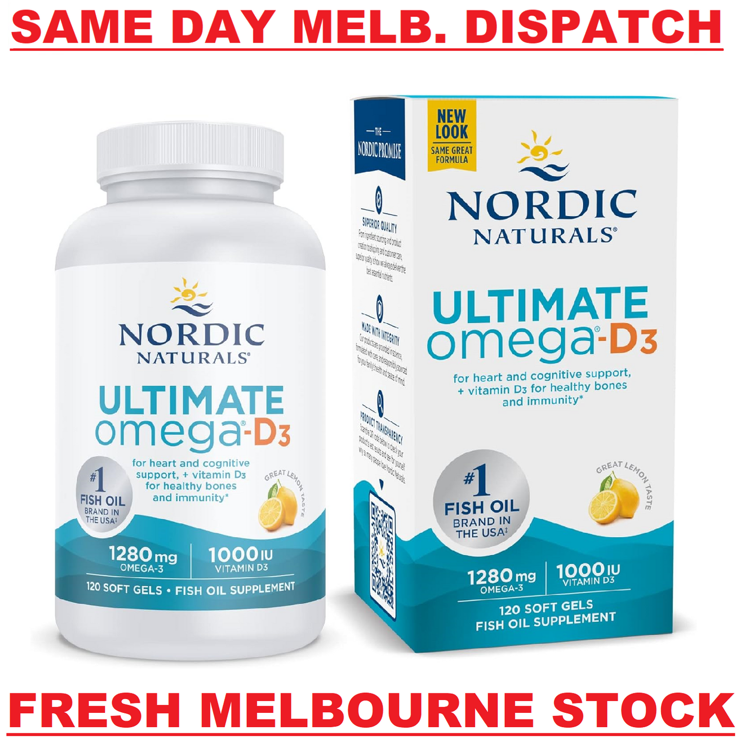 NORDIC NATURALS Ultimate Omega-D3 1280mg + 1000 IU D3 - 120 Soft Gels Lemon