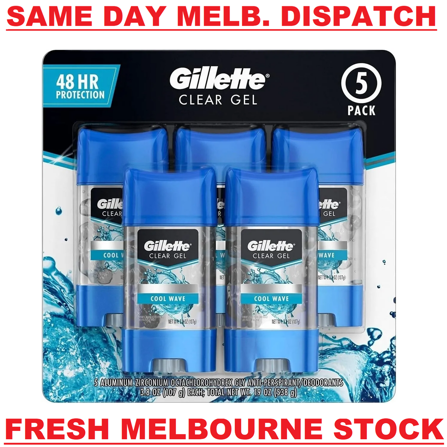 Gillette Endurance Clear Gel Deodorant Cool Wave,Long-lasting Odour Control AUS