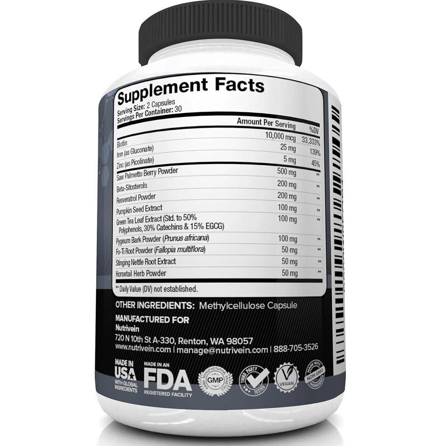 NUTRIVEIN DHT BLOCKER + BIOTIN Advanced Hair Growth 60 Caps - FREE EXPRESS POST!