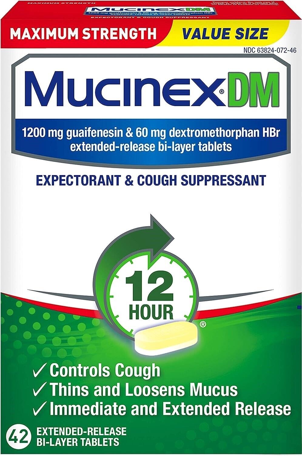 Mucinex DM Guaifenesin 1200mg MAX STRENGTH Expectorant Cough Suppressant 42 Tabs
