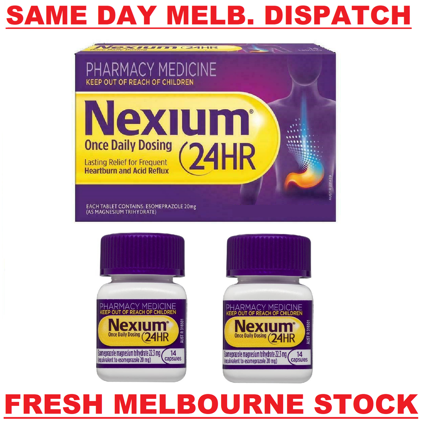 Nexium 24HR Esomeprazole 20mg Heartburn Relief Acid Reducer Reflux - 28 Capsules