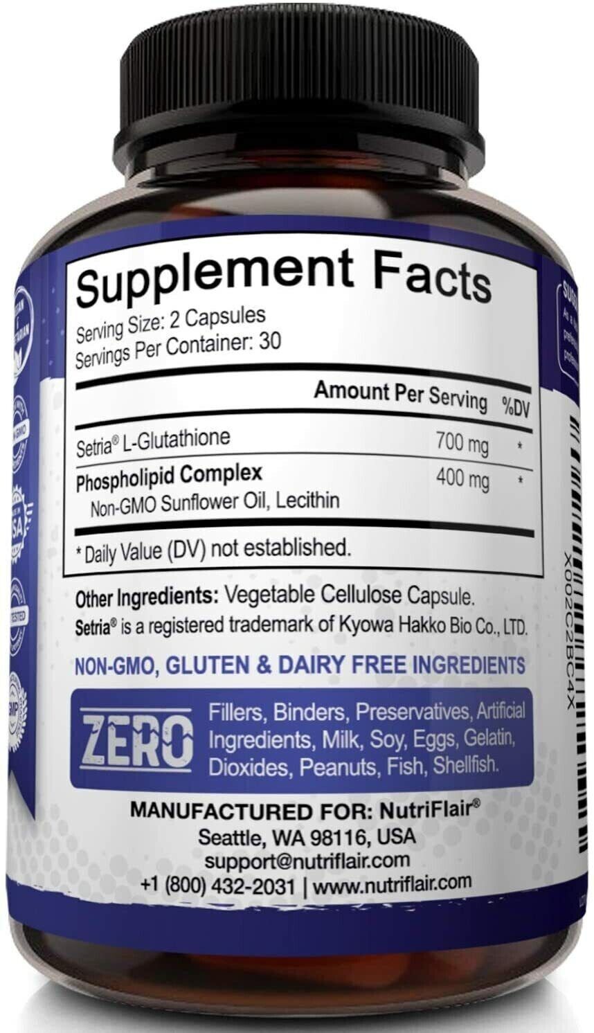 Liposomal Glutathione Setria 700mg 60 Caps NutriFlair DOUBLE STRENGTH & REDUCED