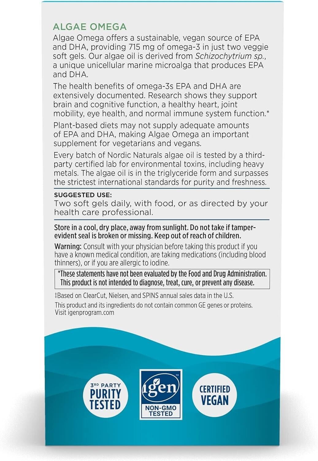 NORDIC NATURALS Algae Omega-3 715mg - Plant Based EPA DHA Vegan - 120 Soft Gels