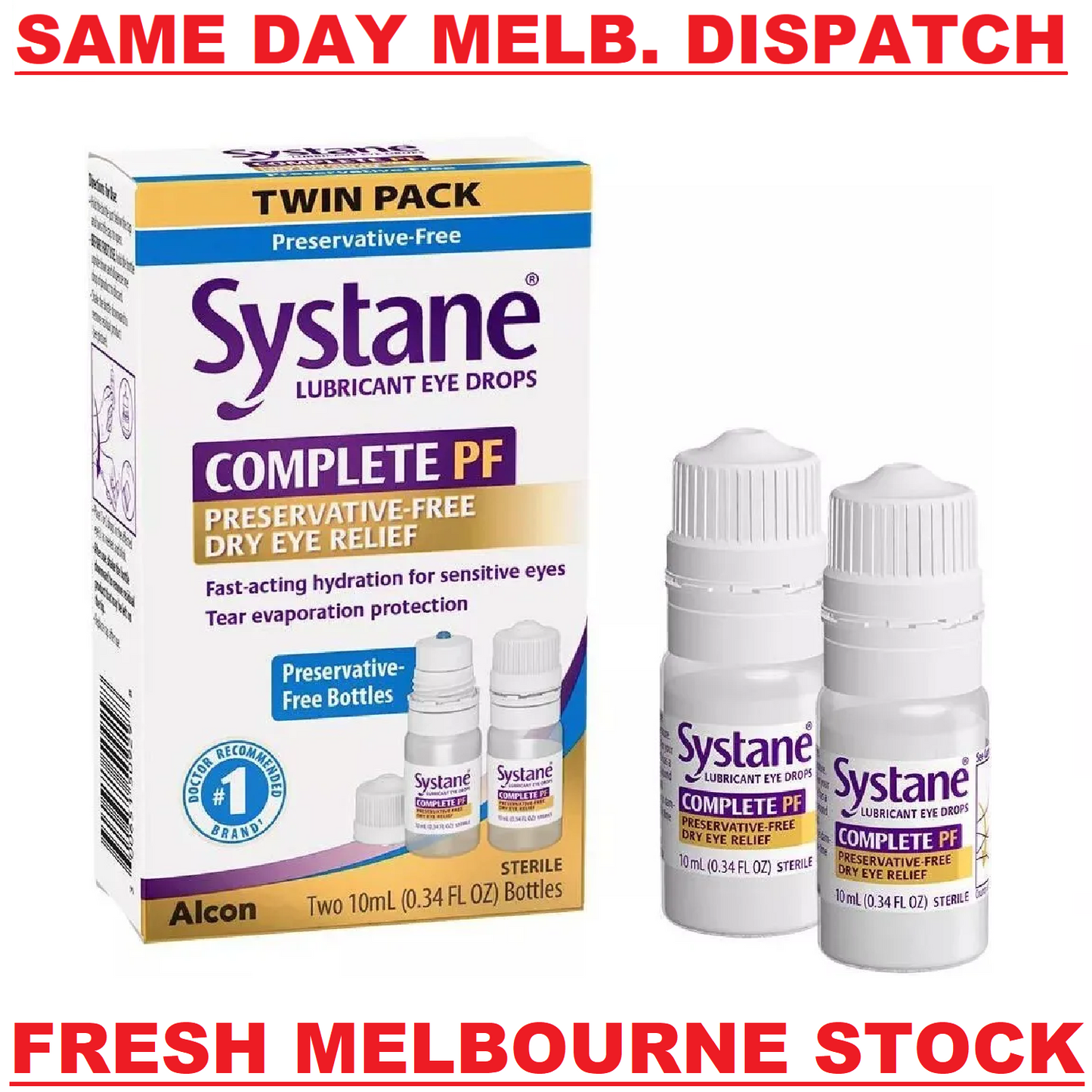 Systane Lubricant Eye Drops Complete PF Preservative-Free Dry Relief 2x10mL 2PK