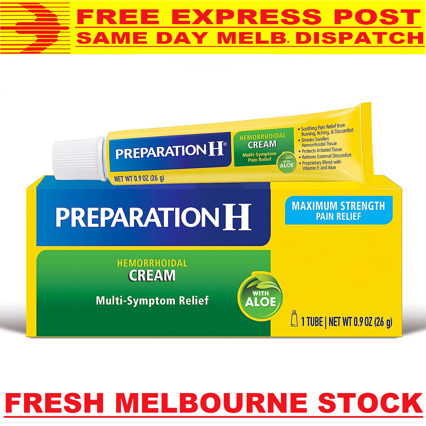 Preparation H Hemorrhoidal Cream With Aloe 26g / 0.9oz Tube - FREE EXPRESS POST!