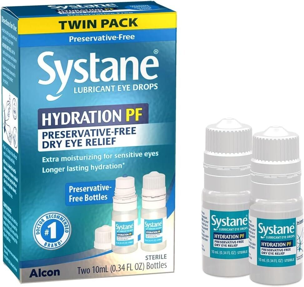 Systane Lubricant Eye Drops HYDRATION PF Preservative-Free Dry Eye Relief 2x10mL