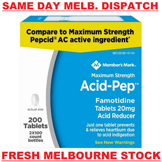 VALUE PACK 200ct Famotidine 20mg Acid Reducer Heartburn Relief- Pepsid Free Post