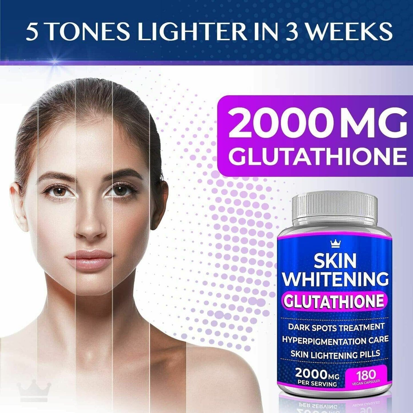 SKIN WHITENING GLUTATHIONE 2000mg Per Serve Brightening Lightening Pills 180 Cap