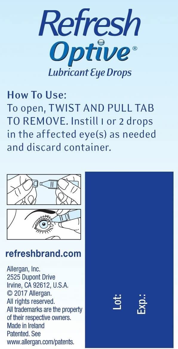 Refresh Optive Lubricant Eye Drops - 30 x 0.4mL Sterile Preservative Free Vials
