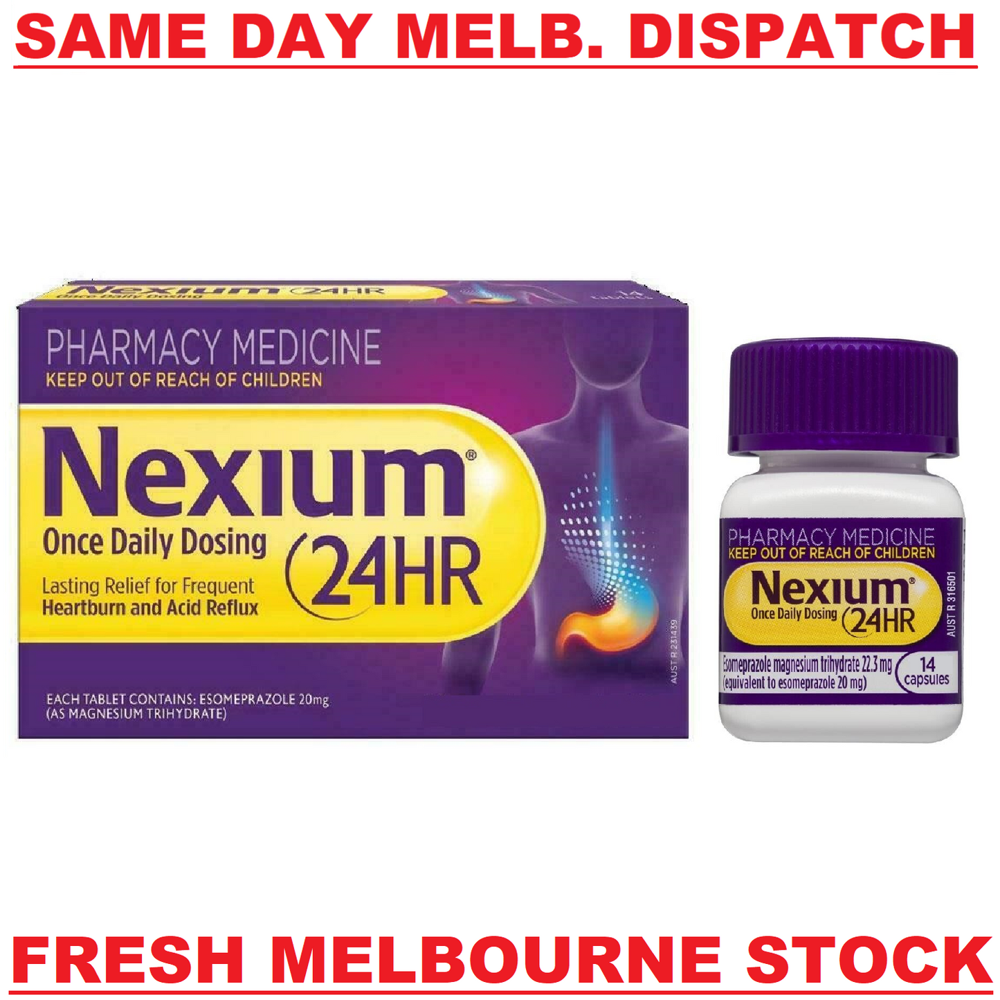 Nexium 24HR Esomeprazole 20mg Heartburn Relief Acid Reducer Reflux - 14 Capsules