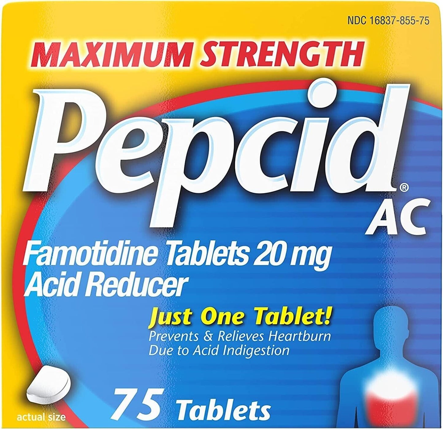 PEPCID AC Famotidine 20mg MAX STRENGTH 75ct Acid Reducer Reflux Heartburn Relief