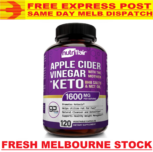 NutriFlair KETO BHB 120 Capsules With Apple Cider Vinegar - FREE EXPRESS POST!