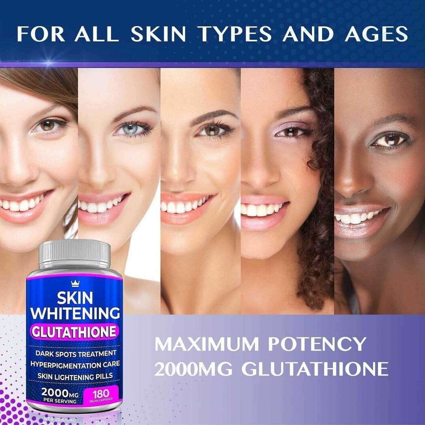 SKIN WHITENING GLUTATHIONE 2000mg Per Serve Brightening Lightening Pills 180 Cap