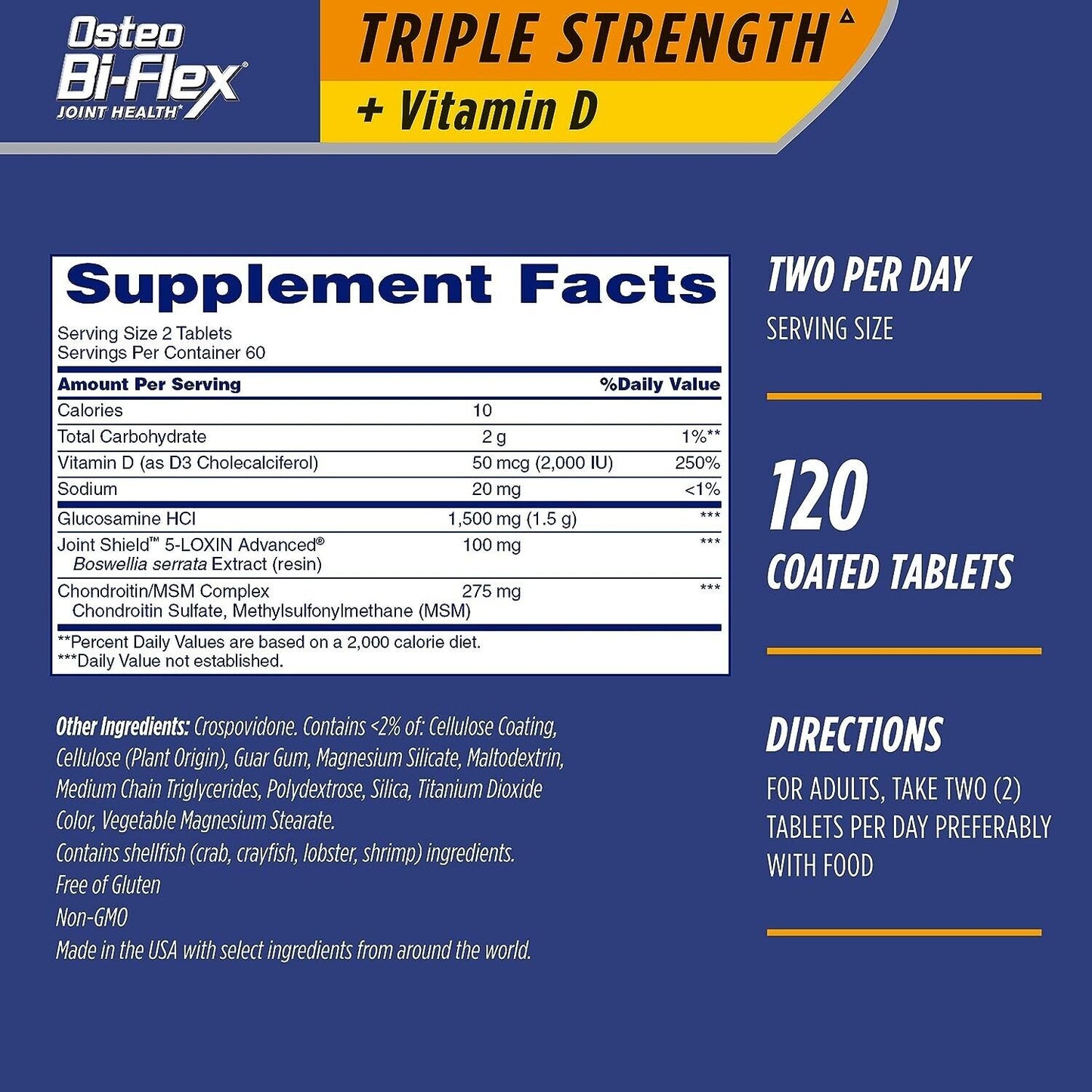 Osteo Bi-Flex Joint Health TRIPLE STRENGTH + Vitamin D Immune Support - 120 Tabs