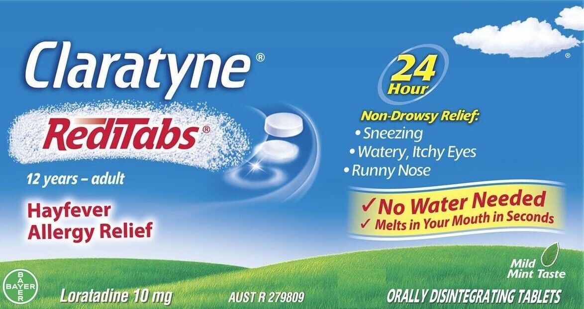 CLARATYNE CLARITIN REDITABS LORATADINE 10MG 24HR ALLERGY RELIEF 60 MELT TABLETS