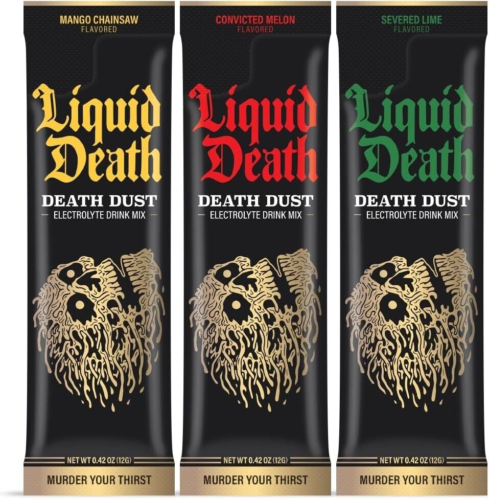 Liquid Death - Death Dust Electrolyte Powder Drink Mix 3 Flavours - 12 Servings