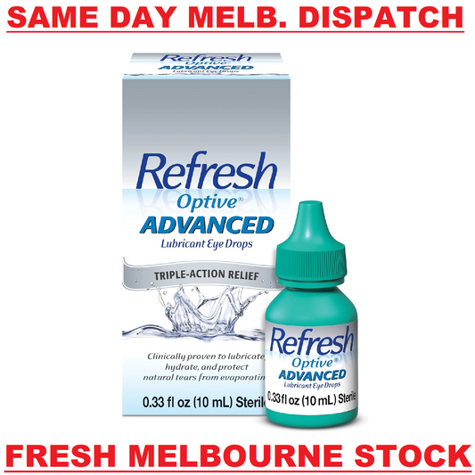 Refresh Optive Advanced Lubricant Eye Drops Triple Action Relief - 10mL Bottle
